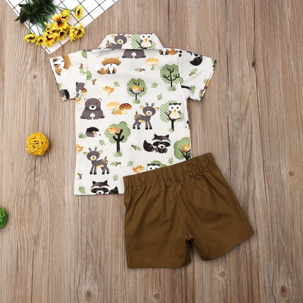 Woodland Animals Fox Bear Button Shirt Boys Outfit - Picture 4 of 4